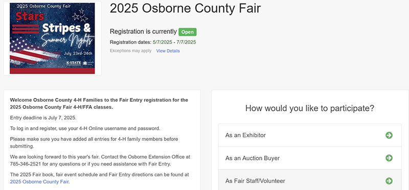 Osborne County Fair Registration is Currently Open